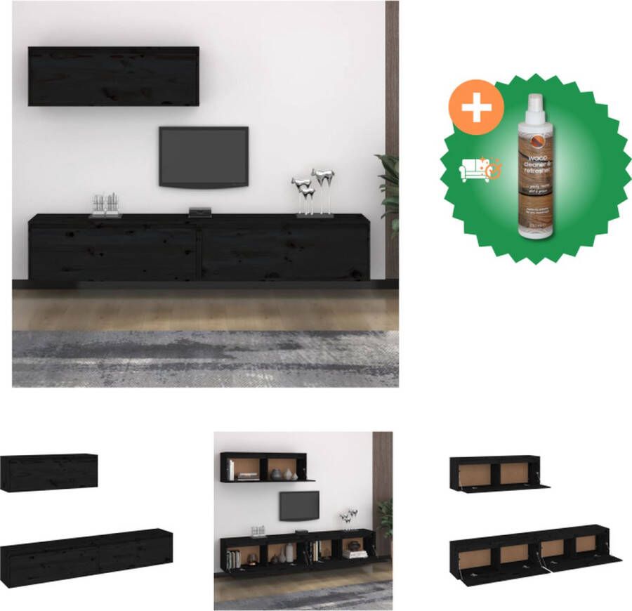 VidaXL TV-meubel Hangkast Massief grenenhout 100 x 30 x 35 cm Zwart Kast Inclusief Houtreiniger en verfrisser
