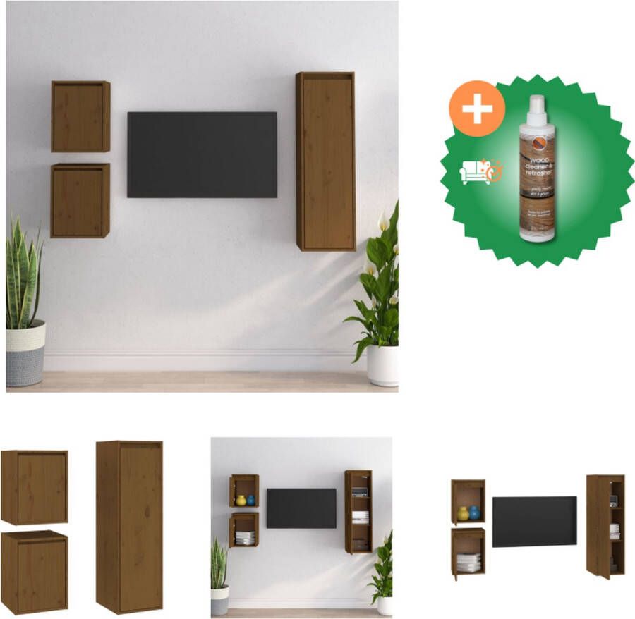 VidaXL TV-meubel Hangkast van massief grenenhout 30 x 30 x 40 cm 30 x 30 x 100 cm Honingbruin Kast Inclusief Houtreiniger en verfrisser