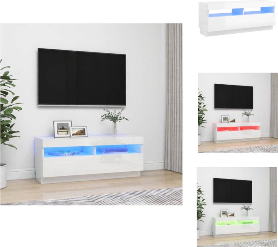 vidaXL TV-meubel Hifi hoogglans wit 100 x 35 x 40 cm RGB LED-verlichting Kast