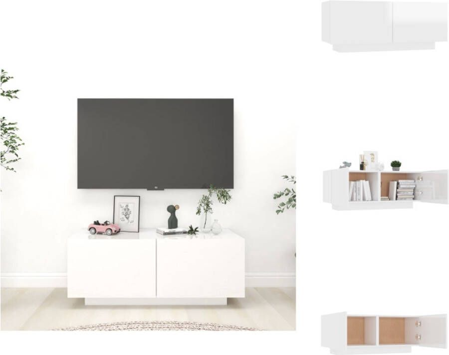 VidaXL Tv-kast Tv-kasten Tv-standaard Tv-standaarden Tv-meubel 100x35x40 cm bewerkt hout hoogglans wit - Foto 2
