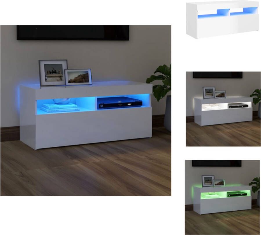 vidaXL Tv-meubel Hifi-kast 90 x 35 x 40 cm Hoogglans wit RGB LED-verlichting Kast