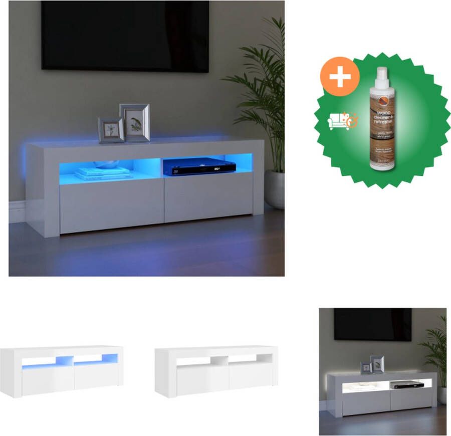 VidaXL TV-meubel Hoogglans wit 120 x 35 x 40 cm Met RGB LED-verlichting Montage vereist Kast Inclusief Houtreiniger en verfrisser