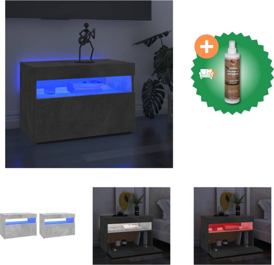 VidaXL TV-meubel Hifi-kasten 60x35x40 cm betongrijs met RGB LED-verlichting Kast Inclusief Houtreiniger en verfrisser