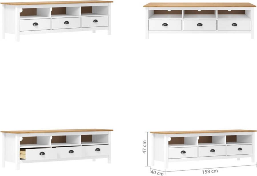 VidaXL Tv-meubel Hill Range 158x40x47 cm massief grenenhout wit Tv-kast Tv-kasten Televisiekast Televisiekasten