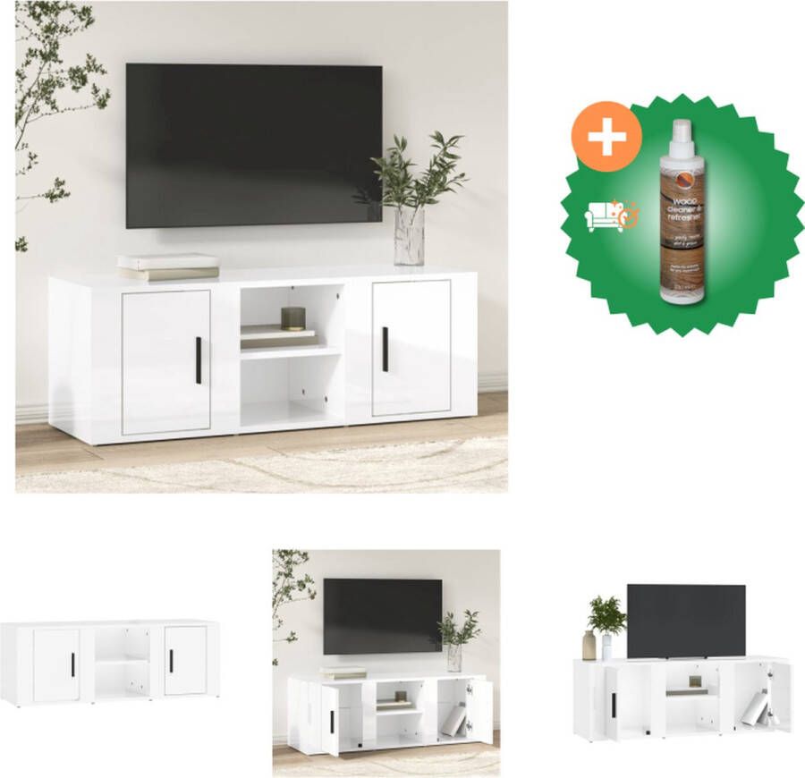 VidaXL TV-meubel Hoogglans wit 100 x 31.5 x 35 cm Stevig materiaal Kast Inclusief Houtreiniger en verfrisser