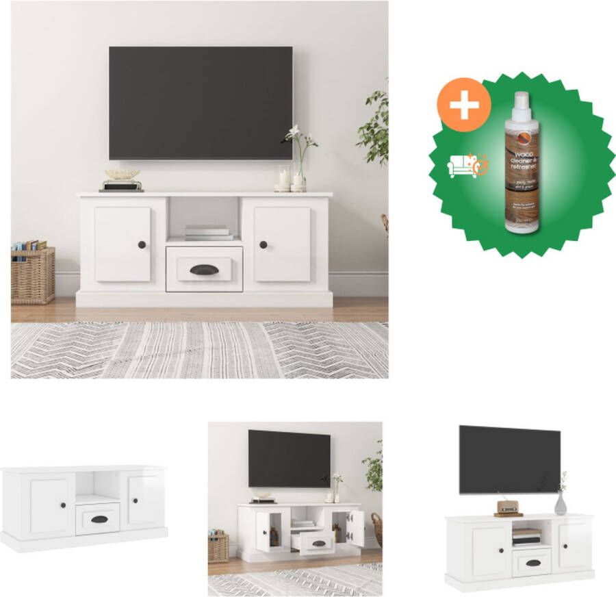 VidaXL TV-meubel Hoogglans wit 100 x 35.5 x 45 cm Trendy en praktisch ontwerp Kast Inclusief Houtreiniger en verfrisser - Foto 2