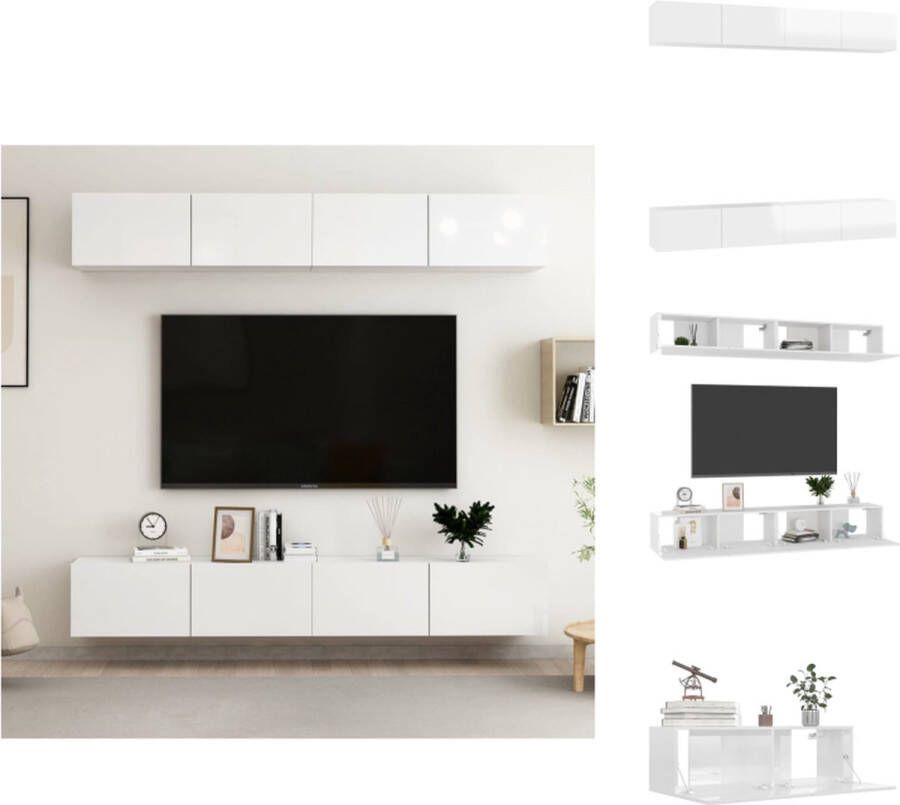 VidaXL Tv-meubelset Tv-meubelsets Tv Meubelset Tv Meubelsets Tv-meubelen 4 st 100x30x30 cm bewerkt hout hoogglans wit