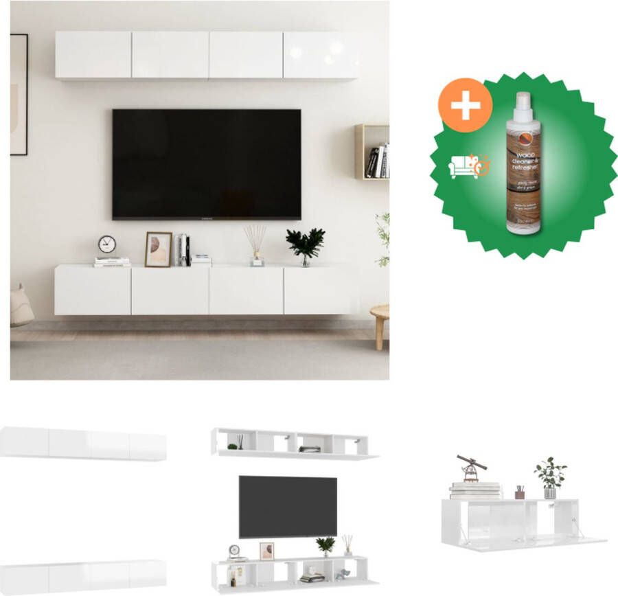 VidaXL Tv-meubelen 4 st 100x30x30 cm spaanplaat hoogglans wit Kast Inclusief Houtreiniger en verfrisser