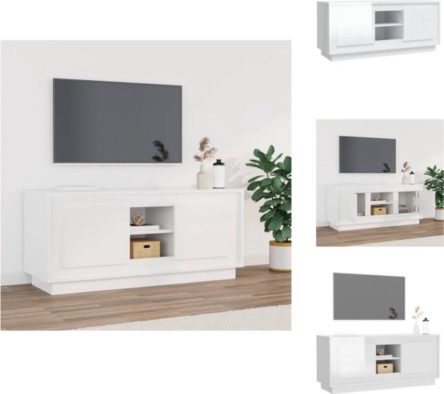 VidaXL TV-meubel Hoogglans wit 102 x 35 x 45 cm Duurzaam hout Kast