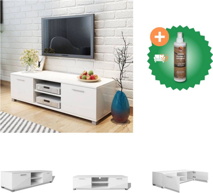 VidaXL TV-meubel Hoogglans wit 120 x 40.3 x 34.7 cm Bewerkt hout MDF Kast Inclusief Houtreiniger en verfrisser