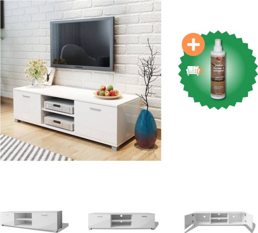 VidaXL TV-meubel Hoogglans Wit Bewerkt Hout en MDF 140x40.3x34.7cm Ruime Opbergruimte Kast Inclusief Houtreiniger en verfrisser