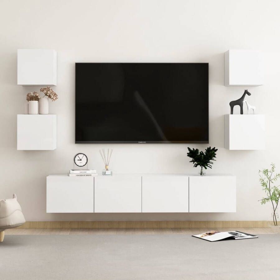 vidaXL TV-meubel Hoogglans wit Spaanplaat 80 x 30 x 30cm 30.5 x 30 x 30cm Montage vereist