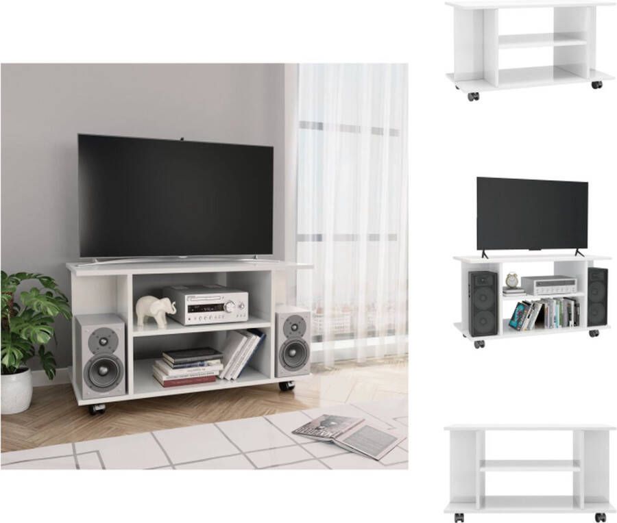 vidaXL TV-meubel Hoogglans wit Spaanplaat 80x40x40 cm 4 open schappen Kast