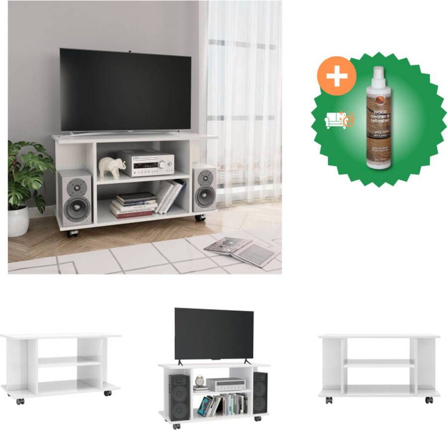 VidaXL TV-meubel Hoogglans wit Spaanplaat 80x40x40 cm 4 open schappen Kast Inclusief Houtreiniger en verfrisser