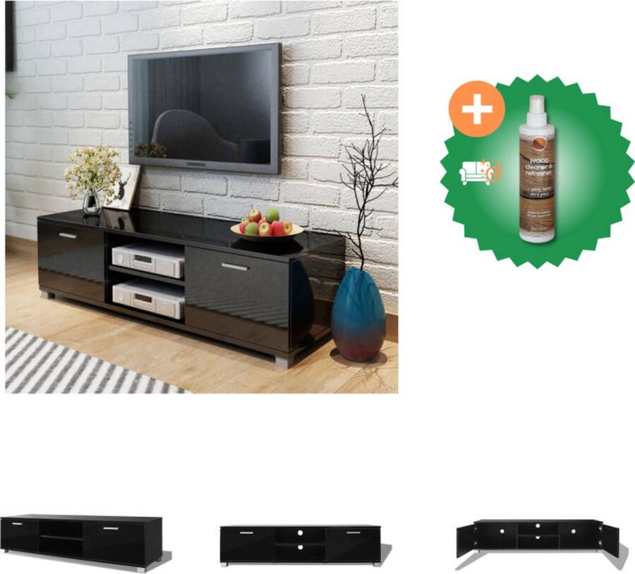 VidaXL TV-meubel hoogglans zwart 140x40.3x34.7cm bewerkt hout en MDF inclusief 2 schappen en 2 vakken met deuren Kast Inclusief Houtreiniger en verfrisser