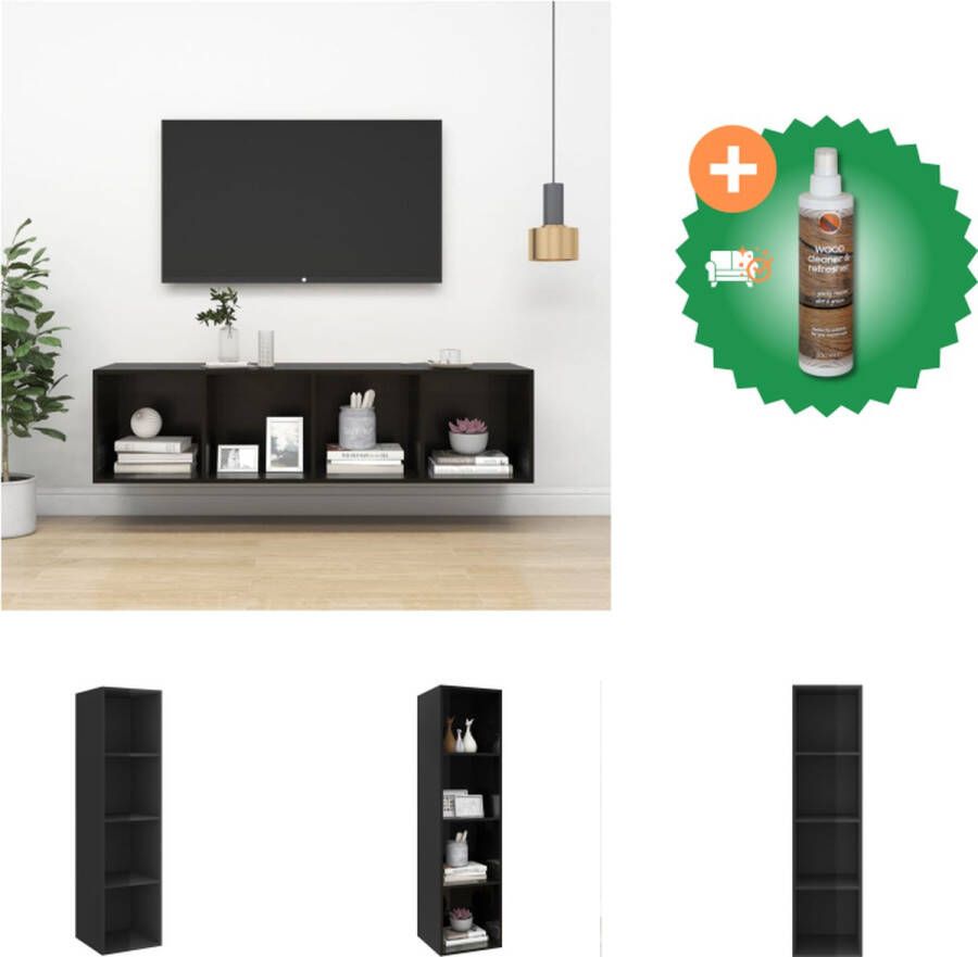 VidaXL Tv-meubel Hoogglans zwart 37 x 37 x 142.5 cm Spaanplaat Kast Inclusief Houtreiniger en verfrisser