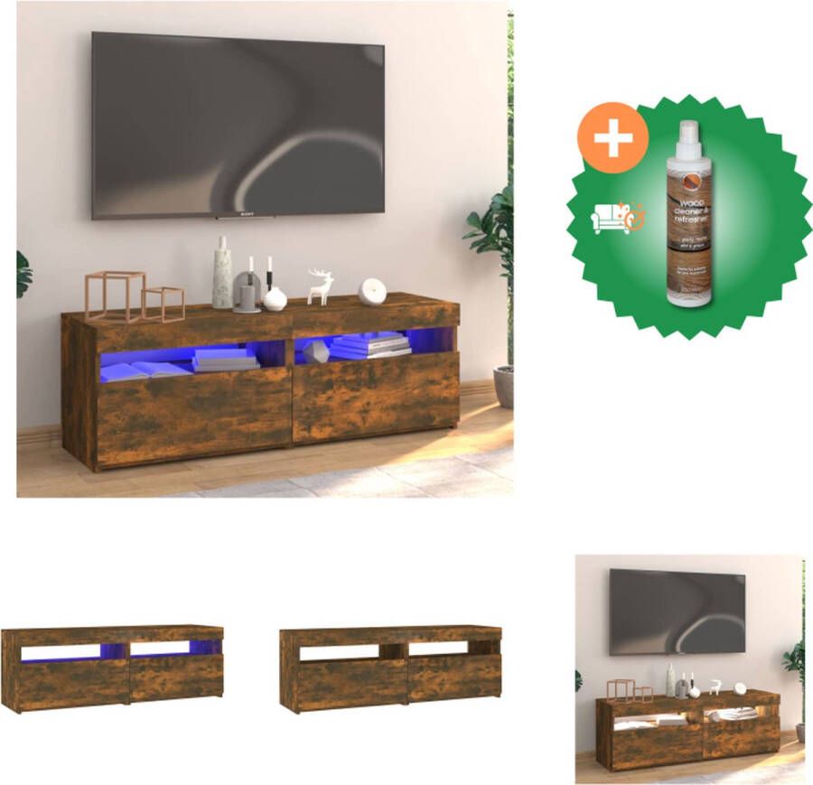 VidaXL Tv-meubel met LED-verlichting 120x35x40 cm gerookt eikenkleurig Kast Inclusief Houtreiniger en verfrisser - Foto 2