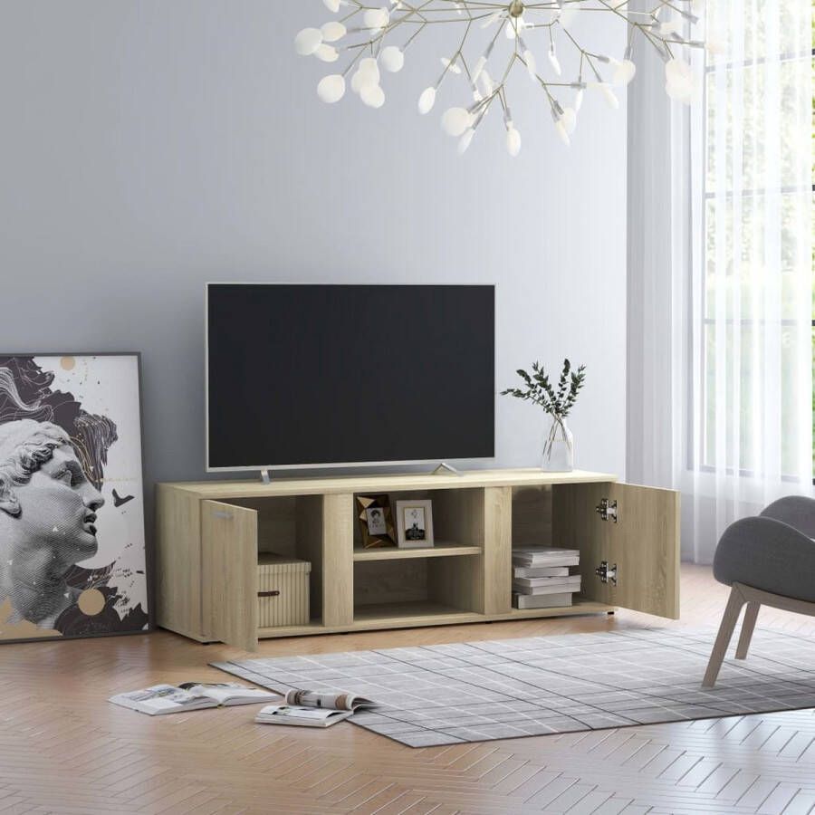 VidaXL TV-meubel Hout 120x34x37 cm Klassiek design Sonoma Eiken 2 deuren en 2 open vakken Montage vereist