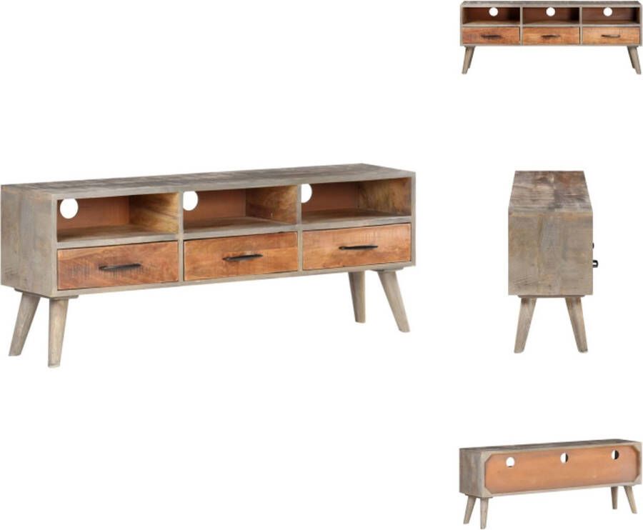 VidaXL Tv-kast Tv-kasten Tv-standaard Tv-meubel 130x35x51 cm massief ruw mangohout grijs
