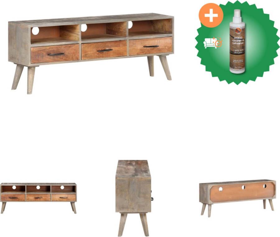 VidaXL TV-meubel Houten tv-kast 130 x 35 x 51 cm Grijs Honingbruin Kast Inclusief Houtreiniger en verfrisser