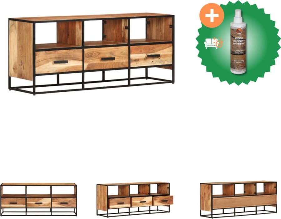VidaXL TV-meubel Industrial 110 x 30 x 45 cm Massief acaciahout met natuurlijke afwerking Inclusief 3 lades en 3 schappen Montage vereist Kast Inclusief Houtreiniger en verfrisser