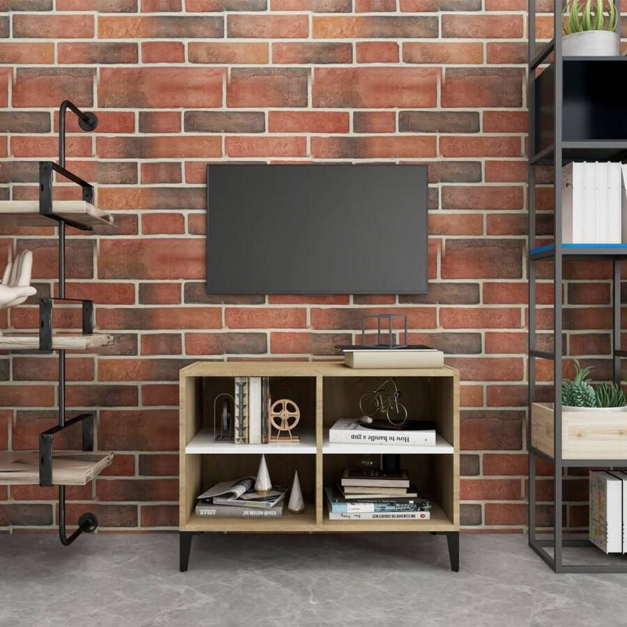 VidaXL TV-meubel Industrial 69.5 x 30 x 50 cm Wit Sonoma Eiken Metalen Poten Kast