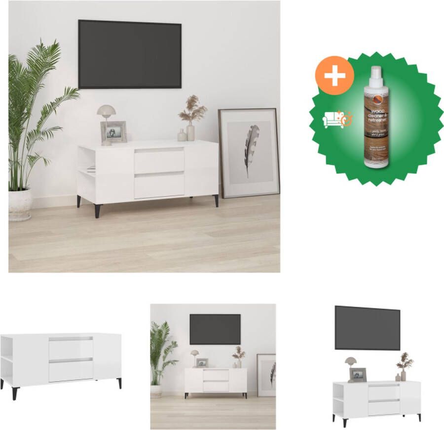 VidaXL TV-meubel Scandinavische stijl Hoogglans wit 102 x 44.5 x 50 cm Duurzaam hout Kast Inclusief Houtreiniger en verfrisser - Foto 2