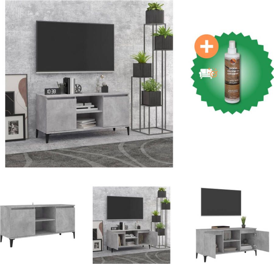 VidaXL Tv-meubel met metalen poten 103-5x35x50 cm betongrijs Kast Inclusief Houtreiniger en verfrisser