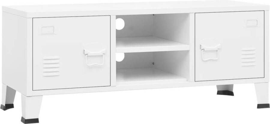VidaXL Tv-meubel Industrieel Wit Metaal 105x35x42 cm Tv Kast Industrieel Meubilair Tv Meubel Workshop Witte Tv Kast Metalen Tv Kast Tv Stand Media Kast