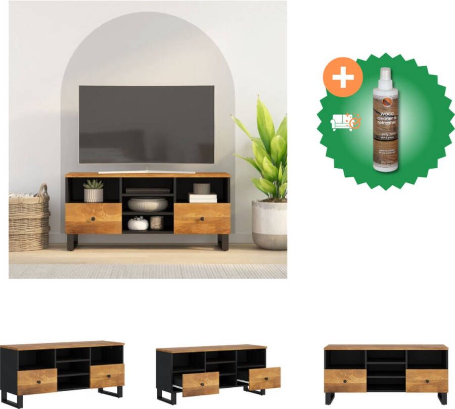 VidaXL Tv-meubel Mangohout 100 x 33 x 46 cm Massief mangohouten mediakast met opbergruimte en stabiele poten Kast Inclusief Houtreiniger en verfrisser - Foto 2