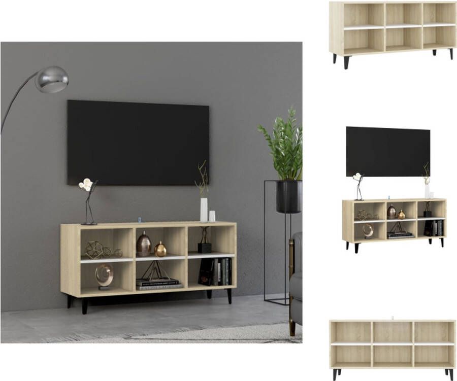 vidaXL TV-meubel Industriële charme 103.5x30x50 cm wit en sonoma eiken 4 metalen poten Kast