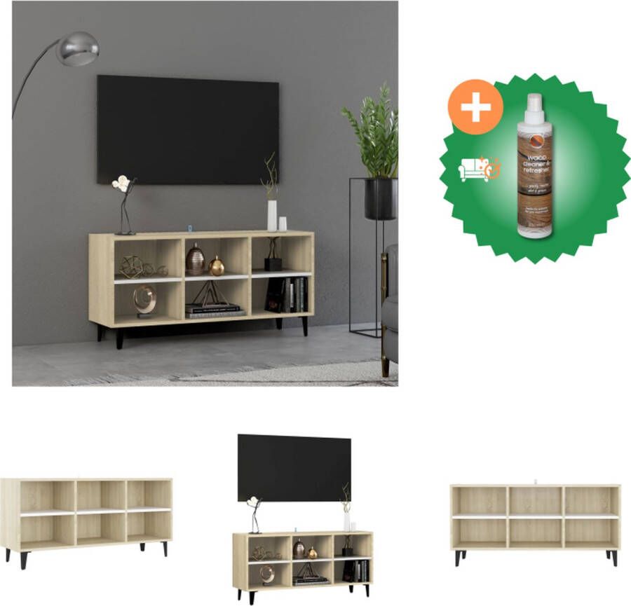 vidaXL TV-meubel Industriële charme 103.5x30x50 cm wit en sonoma eiken 4 metalen poten Kast Inclusief Houtreiniger en verfrisser