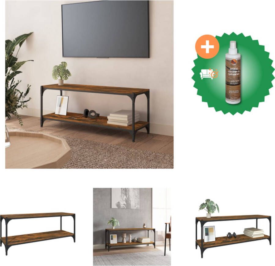 VidaXL Tv-meubel 100x33x41 cm bewerkt hout en staal gerookt eikenkleur Kast Inclusief Houtreiniger en verfrisser
