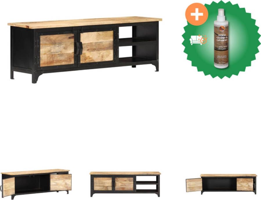 VidaXL TV-meubel Industriële Stijl 120 x 30 x 40 cm Handgemaakt Mangohout Staal Kast Inclusief Houtreiniger en verfrisser - Foto 2