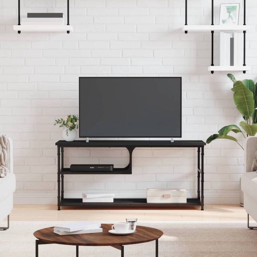 VidaXL Tv Meubel Tv Meubelen Tv-standaard Televisiemeubel Tv-meubel 103x38x46-5 cm bewerkt hout en staal zwart - Foto 2