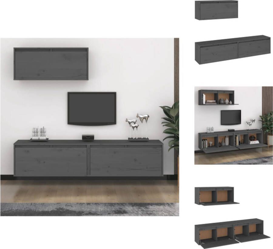 vidaXL TV-meubel Klassiek Hangkast 80 x 30 x 35 cm Massief grenenhout Grijs Kast