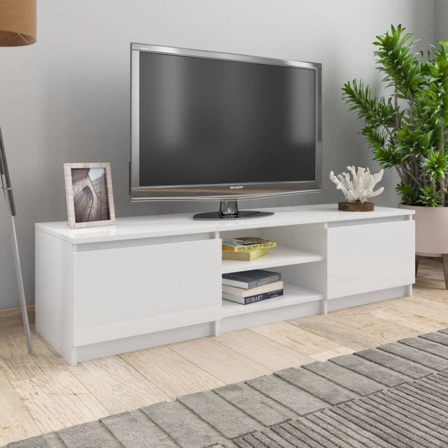 VidaXL TV-meubel Klassiek TV-standaard Afmetingen- 140x40x35.5 cm Kleur- Hoogglans wit Materiaal- Bewerkt hout Kast