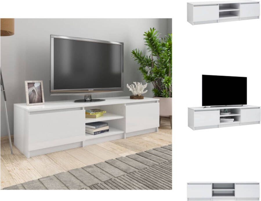 VidaXL TV-meubel Klassiek TV-standaard Afmetingen- 140x40x35.5 cm Kleur- Hoogglans wit Materiaal- Bewerkt hout Kast - Foto 2