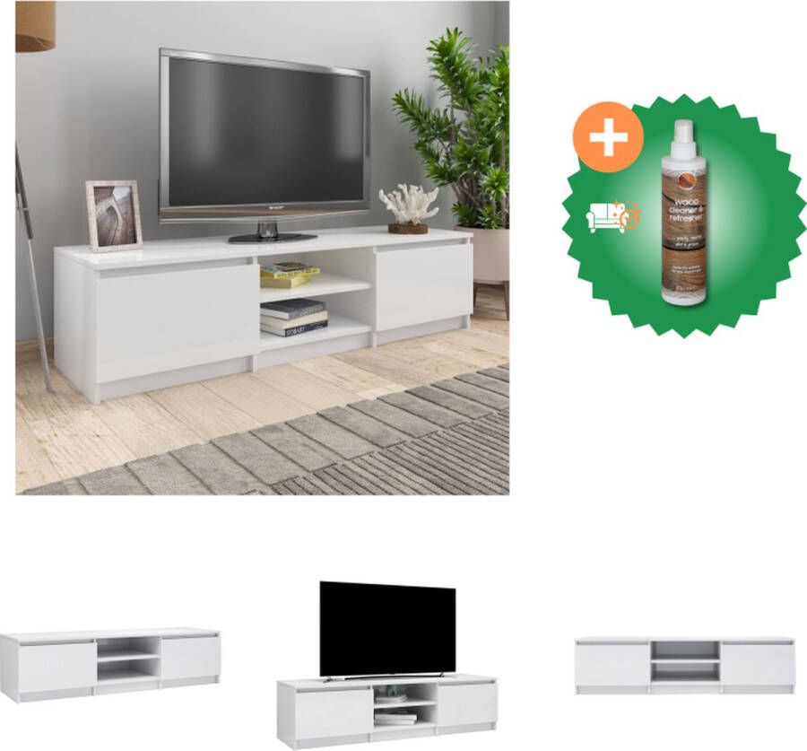 VidaXL TV-meubel Klassiek TV-standaard Afmetingen- 140x40x35.5 cm Kleur- Hoogglans wit Materiaal- Bewerkt hout Kast Inclusief Houtreiniger en verfrisser