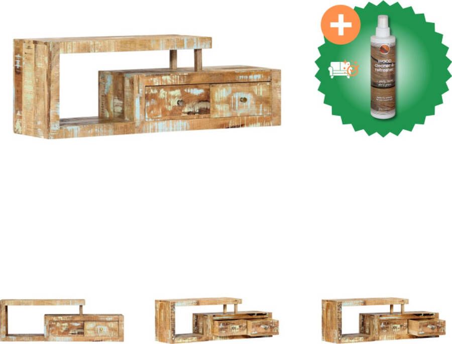 VidaXL Massief Mangohouten TV-kast 120x30x40 cm Gerecycled hout Met 2 deuren 2 lades en 2 vakken Kast Inclusief Houtreiniger en verfrisser - Foto 6