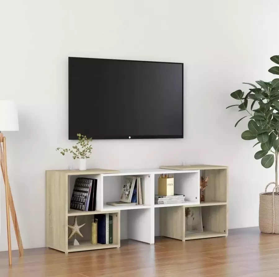 VidaXL Tv meubel kleur wit en eiken 104x30x52 cm spaanplaat