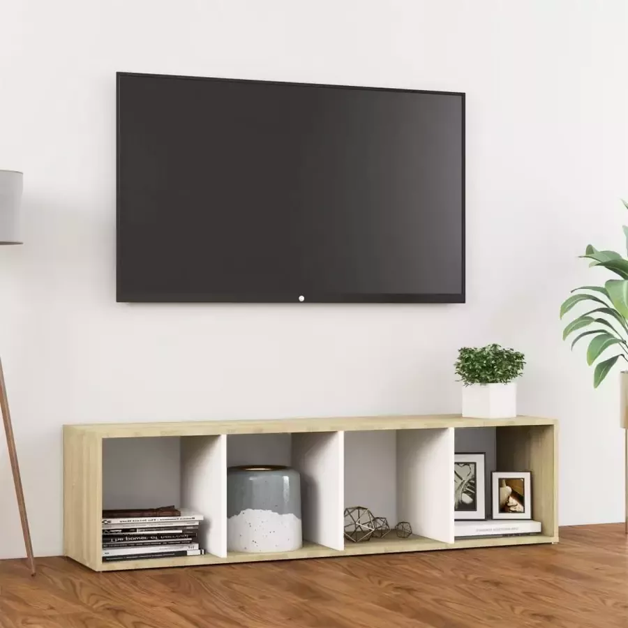 VidaXL Tv meubel kleur wit en eiken 142 5x35x36 5 cm spaanplaat