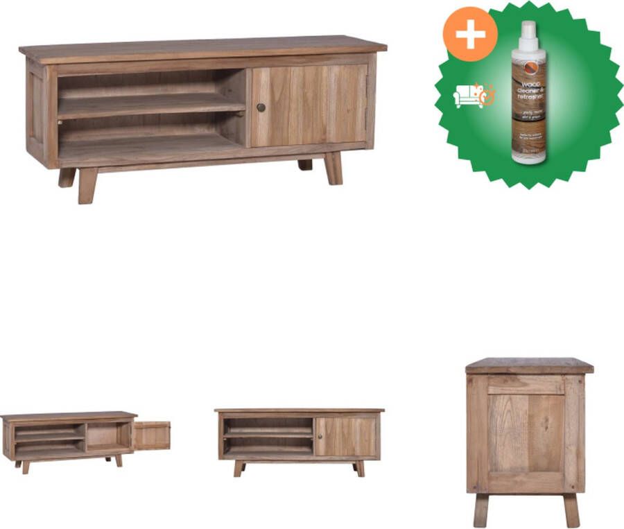 VidaXL TV-meubel koloniale stijl 100 x 30 x 40 cm massief teakhout 2 vakken en 1 deur Kast Inclusief Houtreiniger en verfrisser