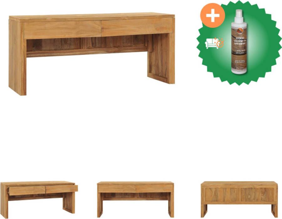 VidaXL TV-Meubel Koloniale Stijl 100x35x45 cm Massief Teakhout Met 2 Lades Kast Inclusief Houtreiniger en verfrisser