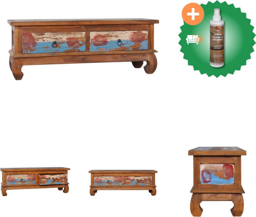 VidaXL TV-meubel Koloniale Stijl 110 x 35 x 40 cm Gerecycled Teakhout Kast Inclusief Houtreiniger en verfrisser