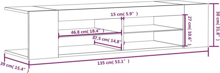 VidaXL Tv-meubel met LED-verlichting 135x39x30 cm gerookt eikenkleurig - Foto 3