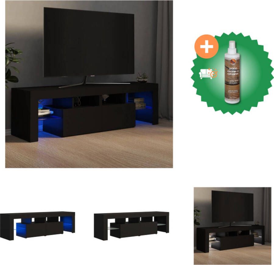 VidaXL TV-meubel LED-verlichting 140 x 36.5 x 40 cm Zwart Bewerkt hout Kast Inclusief Houtreiniger en verfrisser