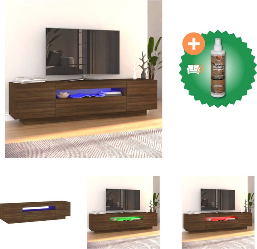VidaXL TV-meubel LED-verlichting 160x35x40 cm Bewerkt Hout Bruineiken Kast Inclusief Houtreiniger en verfrisser