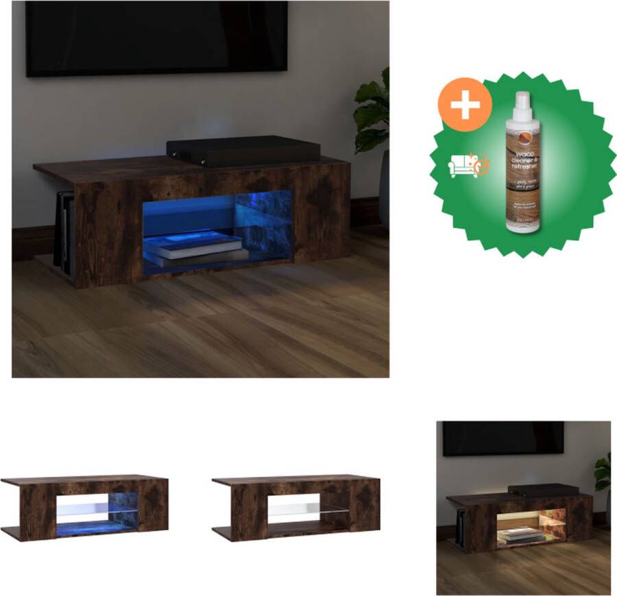 VidaXL Tv-meubel met LED-verlichting 90x39x30 cm gerookt eikenkleurig Kast Inclusief Houtreiniger en verfrisser