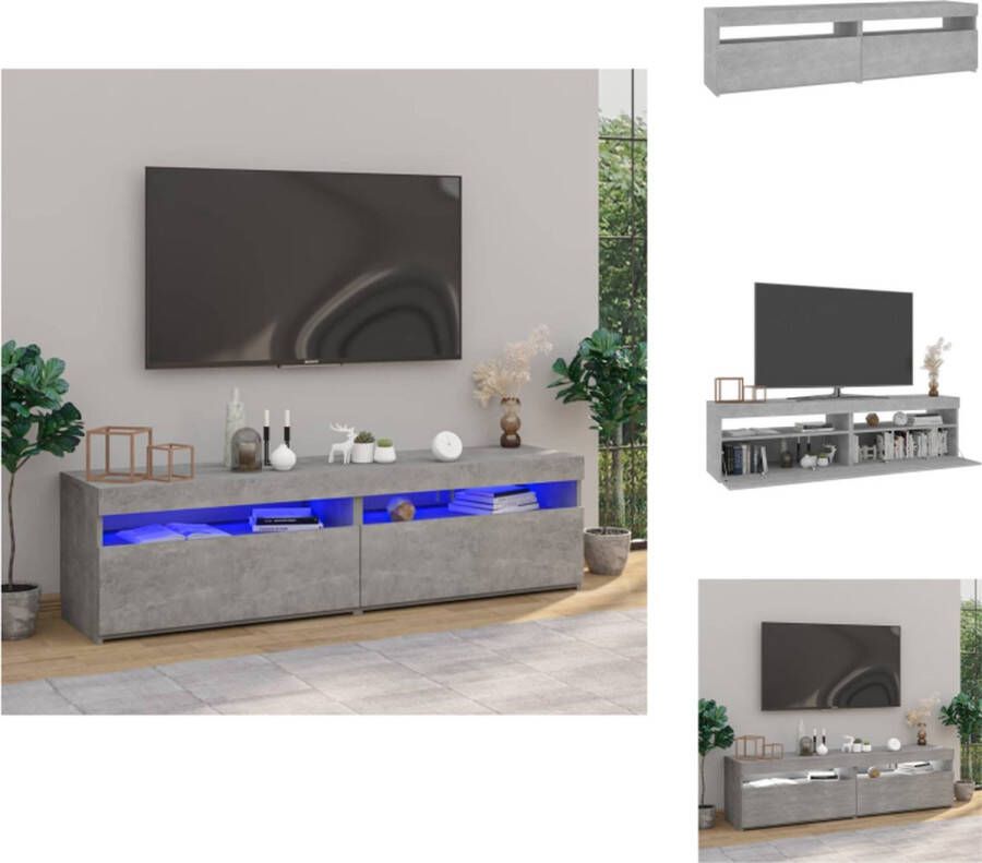 VidaXL TV-meubel LED-verlichting Betongrijs 75x35x40 cm Opbergruimte USB-aansluiting Kast